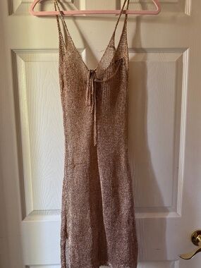 miami Metallic Knit Mini Dress in Taupe